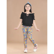 Generic Girl's Cotton Lycra Floral Elasticated Jeggings (Multicolor)