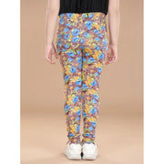 Generic Girl's Cotton Lycra Floral Elasticated Jeggings (Multicolor)