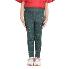 Generic Girl's Cotton Lycra Floral Elasticated Jeggings (Bottle Green)