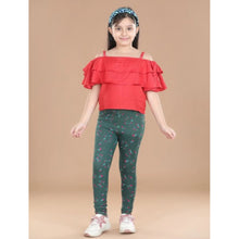Generic Girl's Cotton Lycra Floral Elasticated Jeggings (Bottle Green)