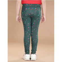 Generic Girl's Cotton Lycra Floral Elasticated Jeggings (Bottle Green)