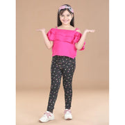 Generic Girl's Cotton Lycra Floral Elasticated Jeggings (Multicolor)