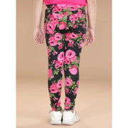 Generic Girl's Cotton Lycra Floral Elasticated Jeggings (Black-Pink)