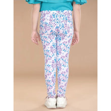 Generic Girl's Cotton Lycra Floral Elasticated Jeggings (White-Turquoise Blue)