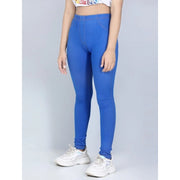 Generic Girl's Cotton Lycra Solid Elasticated Jeggings (Blue)