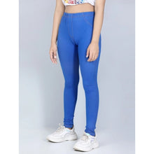 Generic Girl's Cotton Lycra Solid Elasticated Jeggings (Blue)