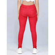 Generic Girl's Cotton Lycra Solid Elasticated Jeggings (Red)