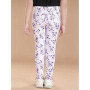 Generic Girl's Cotton Lycra Floral Elasticated Jeggings (White-Lavender)
