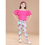 Generic Girl's Cotton Lycra Floral Elasticated Jeggings (Multicolor)