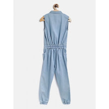 Generic Girl's Denim Embellished Sleeveless Jumpsuit (Blue)