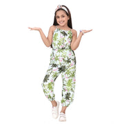 Generic Girl's Denim Embroidered Sleeveless Jumpsuit (White-Green)