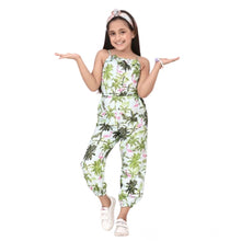 Generic Girl's Denim Embroidered Sleeveless Jumpsuit (White-Green)