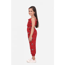 Generic Girl's Rayon Floral Sleeveless Jumpsuit (Red)
