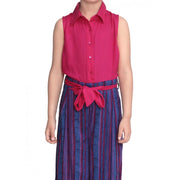 Generic Girl's Rayon Colour Block Sleeveless Jumpsuit (Pink-Blue)