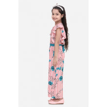 Generic Girl's Rayon Floral Flutter Jumpsuit (Pink-Blue)
