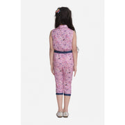 Generic Girl's Cotton Printed Sleeveless Jumpsuit (Pink)