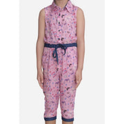 Generic Girl's Cotton Printed Sleeveless Jumpsuit (Pink)