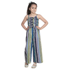 Generic Girl's Rayon Striped Sleeveless Jumpsuit (Blue)