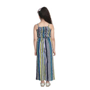Generic Girl's Rayon Striped Sleeveless Jumpsuit (Blue)