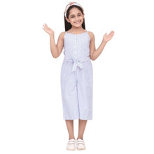 Generic Girl's Polyester Cotton Blend Striped Sleeveless Jumpsuit (Light Blue)
