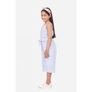 Generic Girl's Polyester Cotton Blend Striped Sleeveless Jumpsuit (Light Blue)