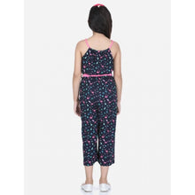 Generic Girl's Rayon Flamingo Print Sleeveless Jumpsuit (Black-Pink)
