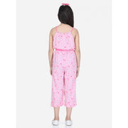 Generic Girl's Rayon Flamingo Print Sleeveless Jumpsuit (Pink)