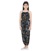 Generic Girl's Rayon Flamingo Print Sleeveless Jumpsuit (Black-Multicolor)