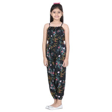 Generic Girl's Rayon Flamingo Print Sleeveless Jumpsuit (Black-Multicolor)