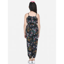 Generic Girl's Rayon Flamingo Print Sleeveless Jumpsuit (Black-Multicolor)