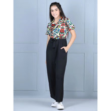 Generic Girl's Polyester Printed Short Sleeves Jumpsuit (Multicolor-Black)