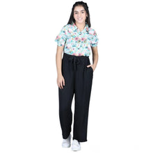 Generic Girl's Polyester Floral Short Sleeves Jumpsuit (Green-Black)