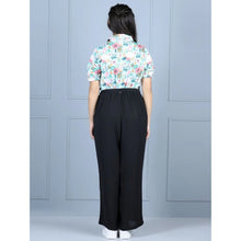 Generic Girl's Polyester Floral Short Sleeves Jumpsuit (Green-Black)
