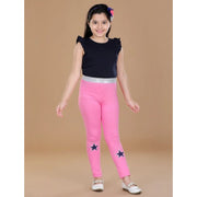 Generic Girl's Cotton Lycra Star Print Elasticated Leggings (Pink)