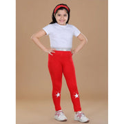 Generic Girl's Cotton Lycra Star Print Elasticated Leggings (Red)