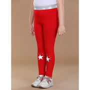 Generic Girl's Cotton Lycra Star Print Elasticated Leggings (Red)