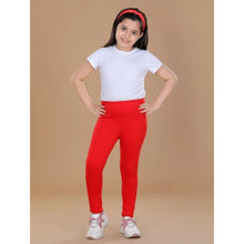 Generic Girl's Cotton Lycra Solid Elasticated Leggings (Red)