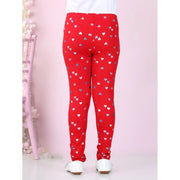 Generic Girl's Cotton Lycra Embellished Elasticated Leggings (Red)