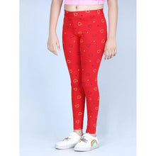 Generic Girl's Cotton Lycra Printed Elasticated Leggings (Red)