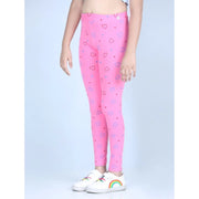Generic Girl's Cotton Lycra Printed Elasticated Leggings (Light Pink)