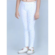 Generic Girl's Cotton Lycra Printed Elasticated Leggings (White)