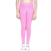 Generic Girl's Cotton Lycra Printed Elasticated Leggings (Pink)