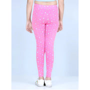 Generic Girl's Cotton Lycra Printed Elasticated Leggings (Pink)