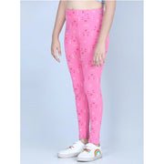 Generic Girl's Cotton Lycra Printed Elasticated Leggings (Pink)