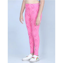 Generic Girl's Cotton Lycra Printed Elasticated Leggings (Pink)