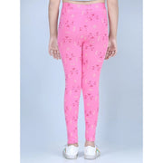 Generic Girl's Cotton Lycra Printed Elasticated Leggings (Pink)