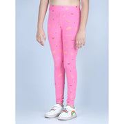 Generic Girl's Cotton Lycra Printed Elasticated Leggings (Pink)