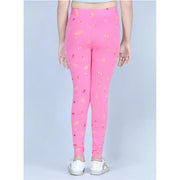 Generic Girl's Cotton Lycra Printed Elasticated Leggings (Pink)