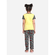Generic Girl's Cotton Hosiery Printed Night Suit Set (Yellow-Black)