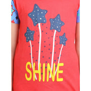Generic Girl's Cotton Hosiery Printed Night Suit Set (Red-Blue)